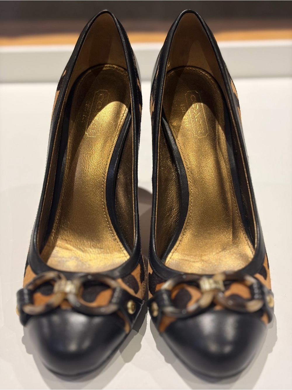 Coach Leopard-Print Pumps with Black Trim & Gold Insole